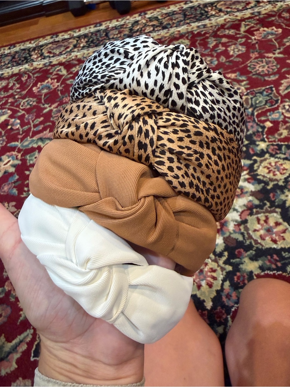 Set of 4 Women’s Knotted Headbands — White, Tan, Camel, Leopard